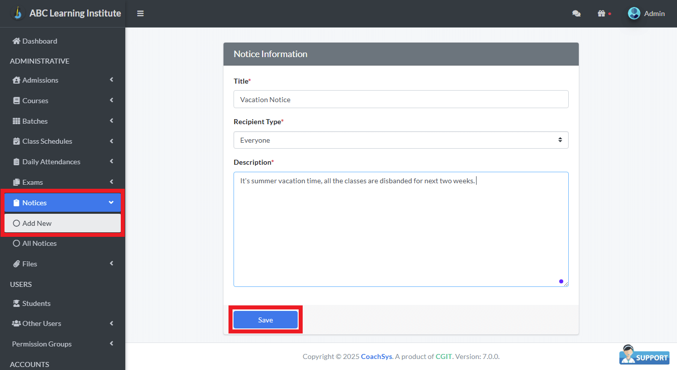 Add New 1 Add New Notice