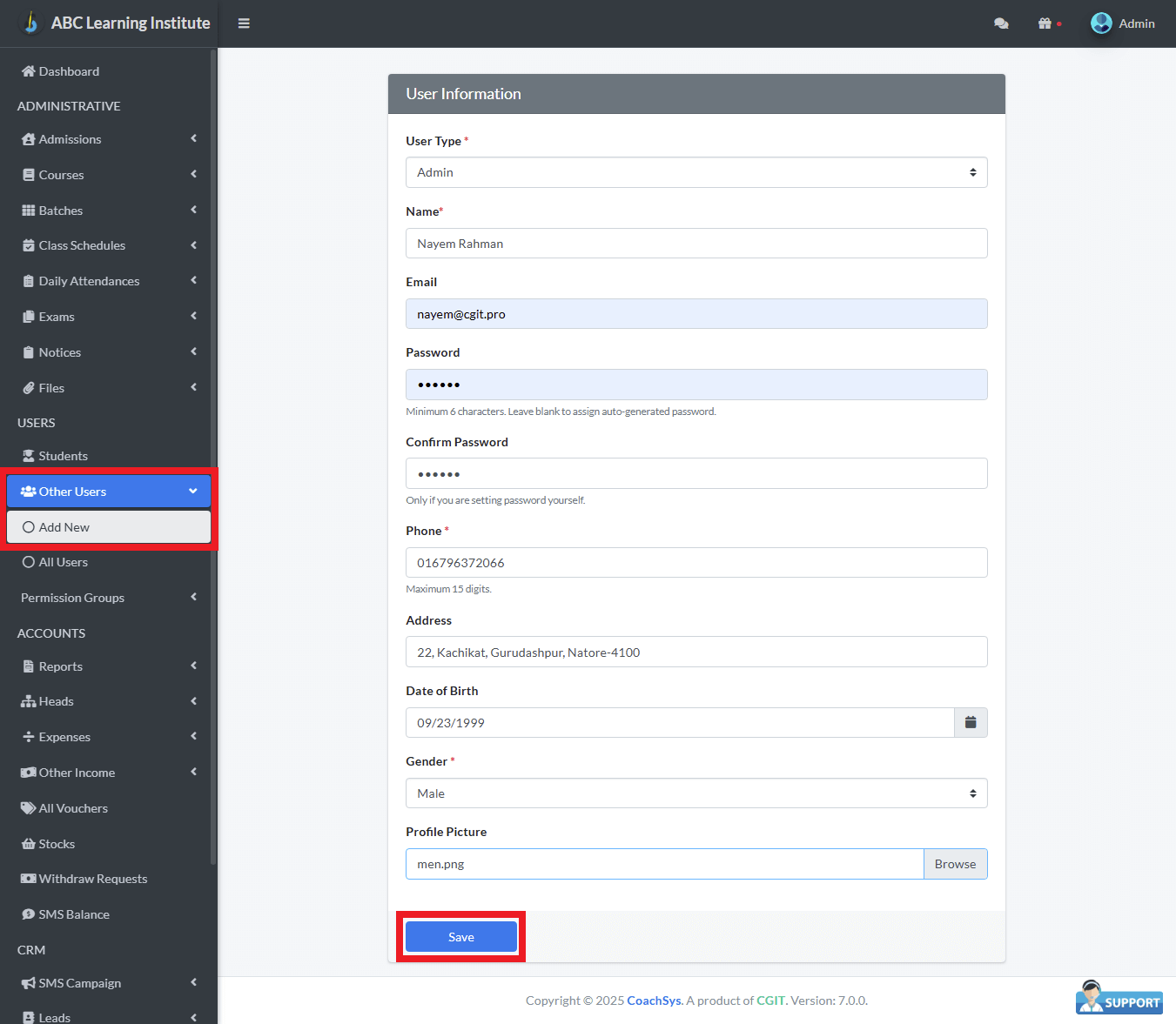Add New 1 Add New User