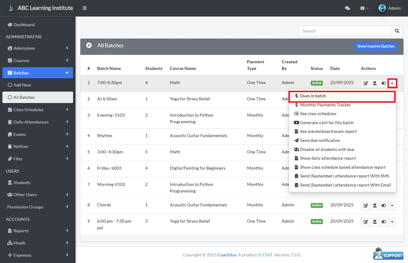 Check Dues per Batch 1 Check Dues per Batch