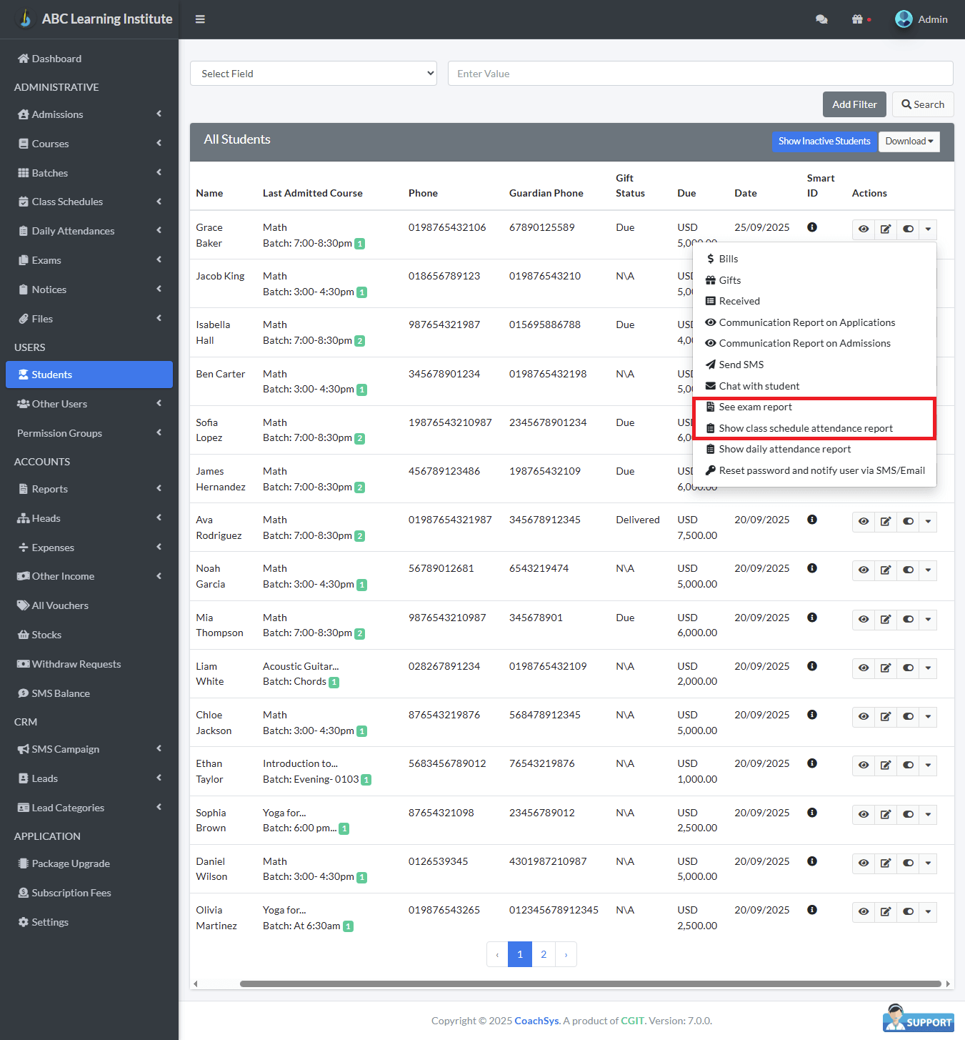 Check Exam Report and Attendance Report 1