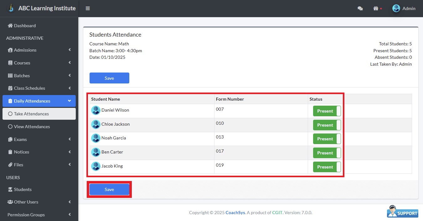 Take Attendances 2 Daily Attendance Take Attendance1