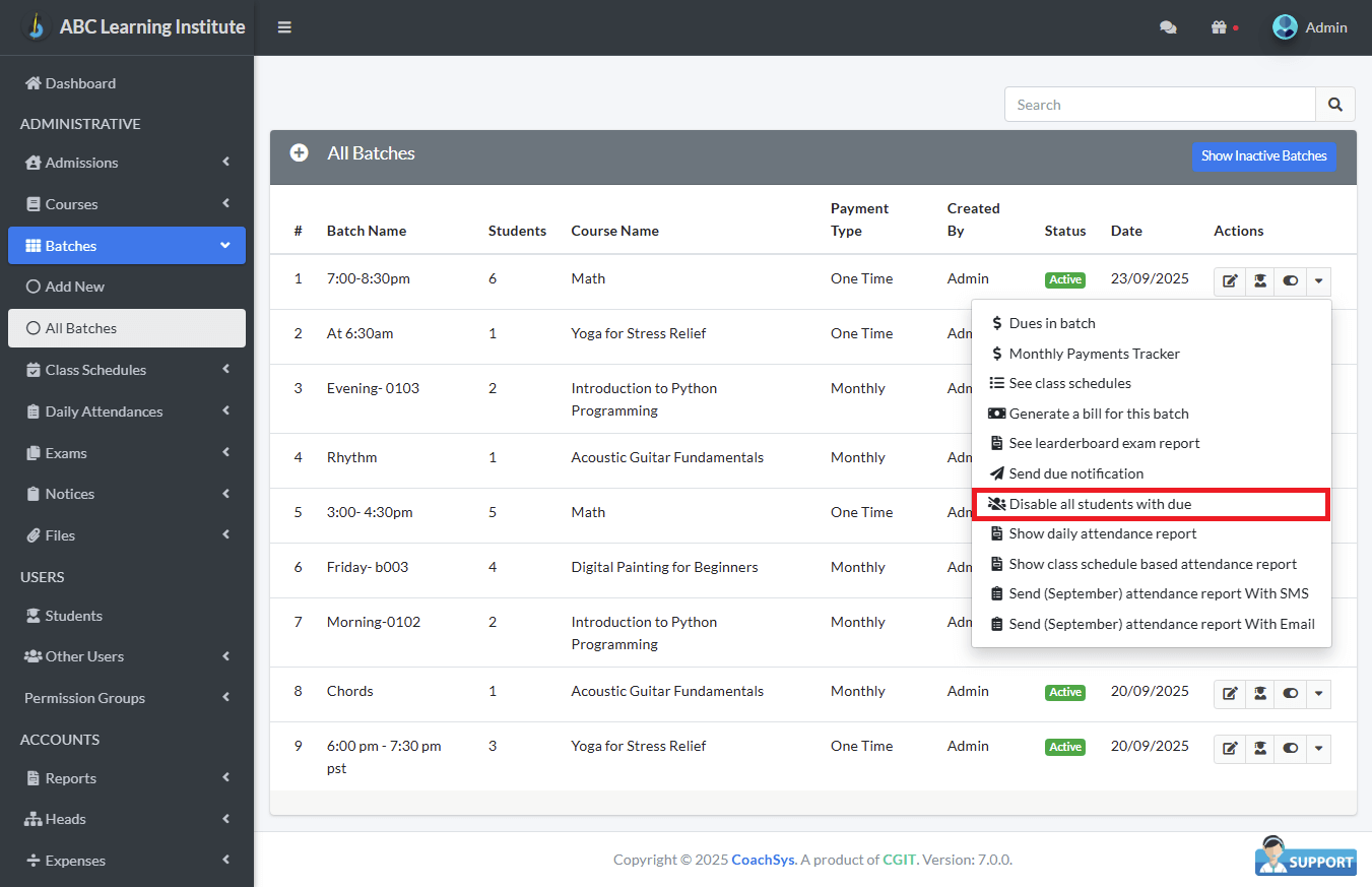 Disable Student Accounts with Due 1 Disable Student Accounts with Due