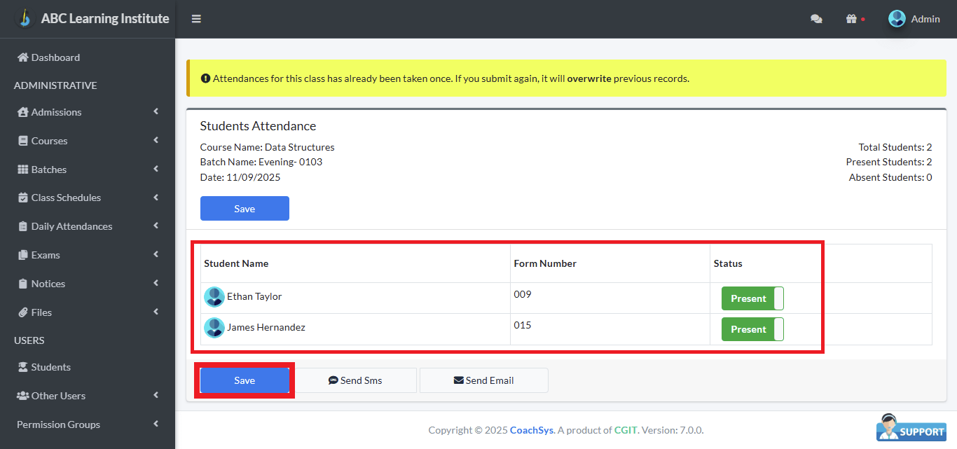 Marking Attendance 2 Marked Attendance