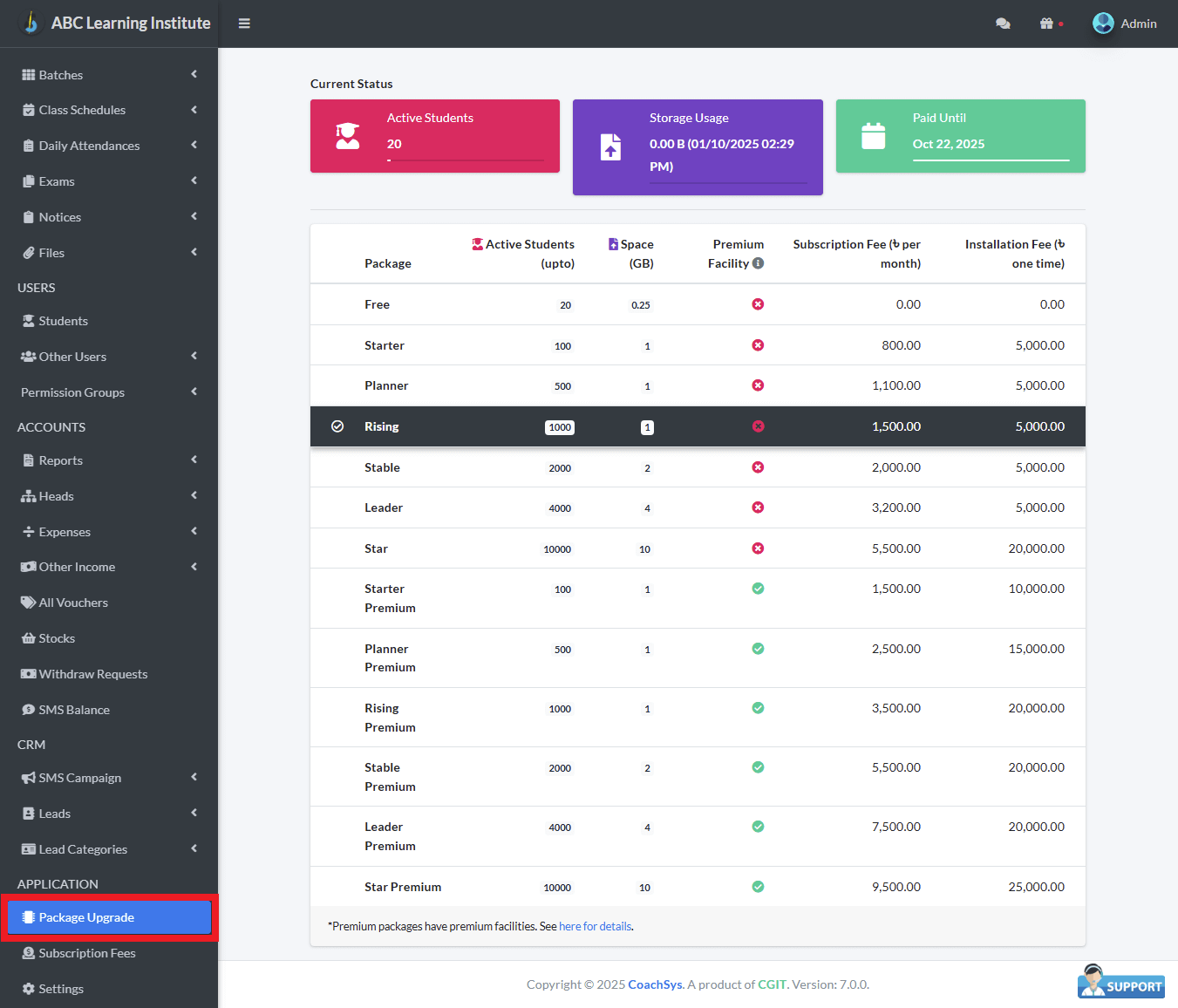 Package Upgrades 1 Package Upgrade