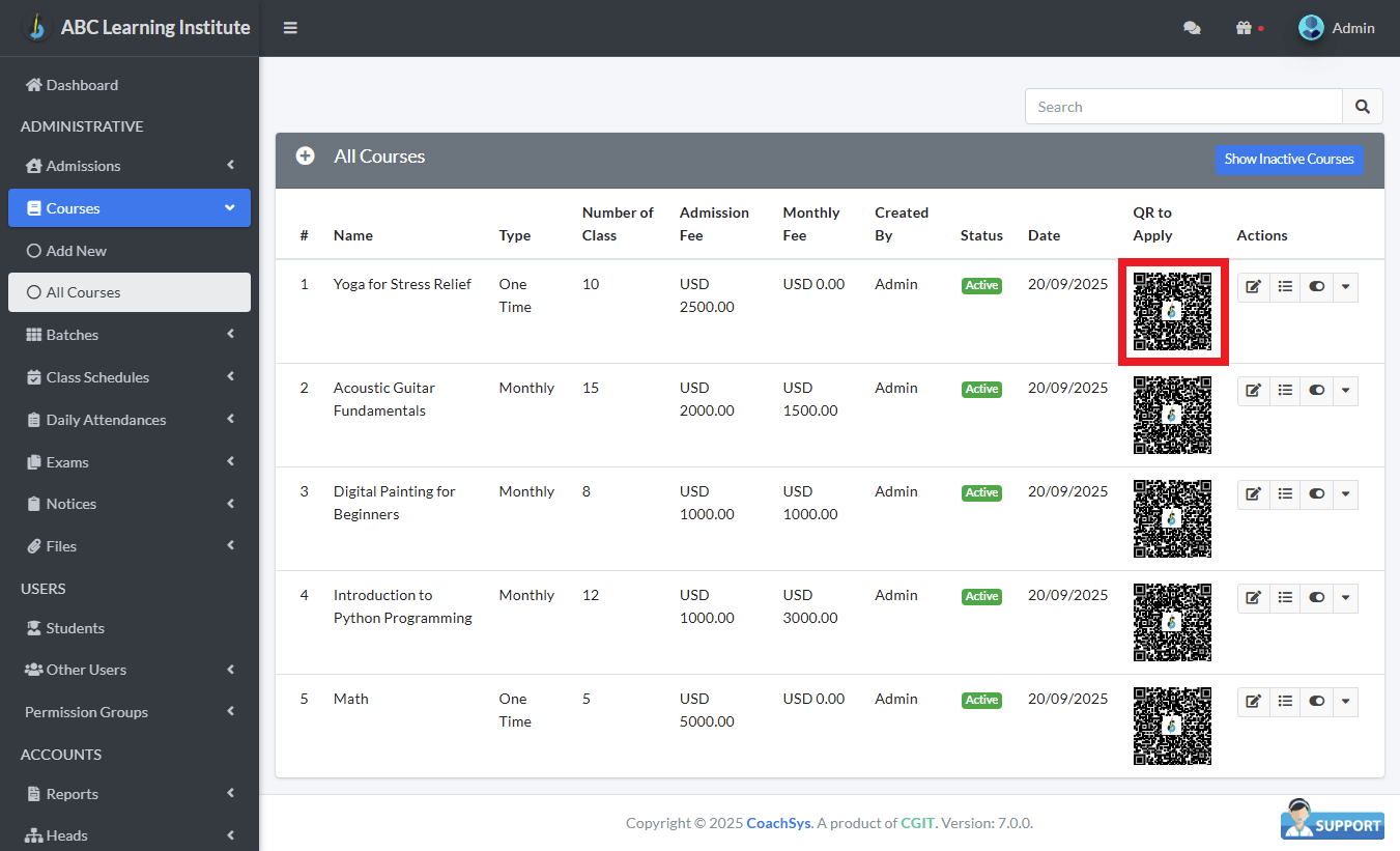 All Courses 2 QR view courses