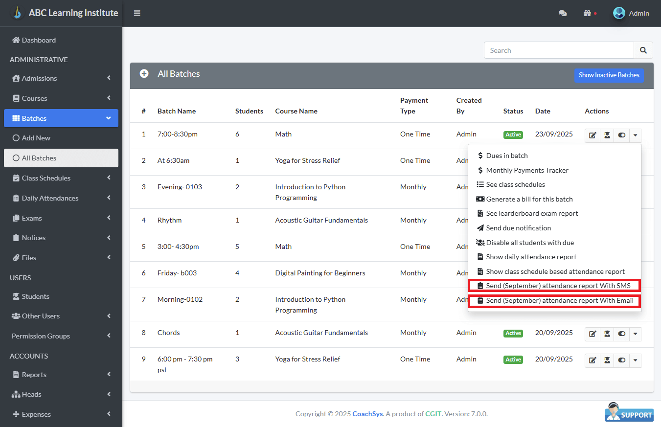 Send Attendance Report 1 Send Attendance Report
