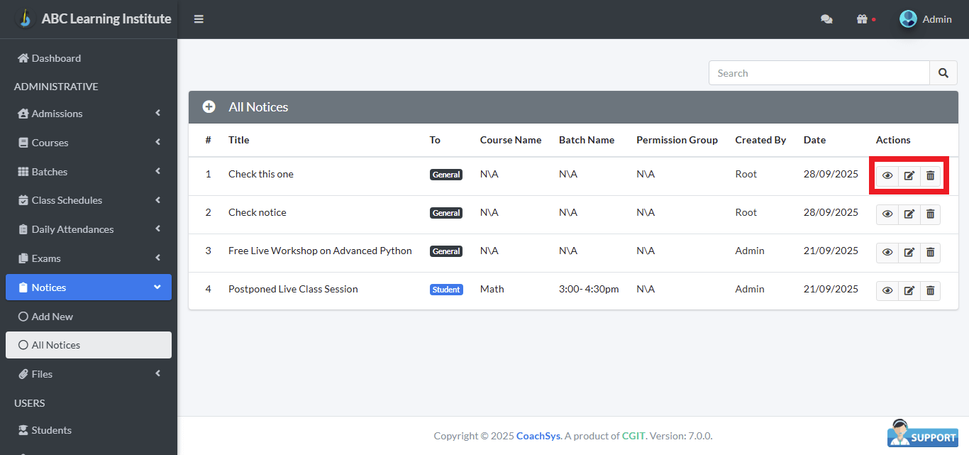 All Notices 1 View Edit and Delete Notices