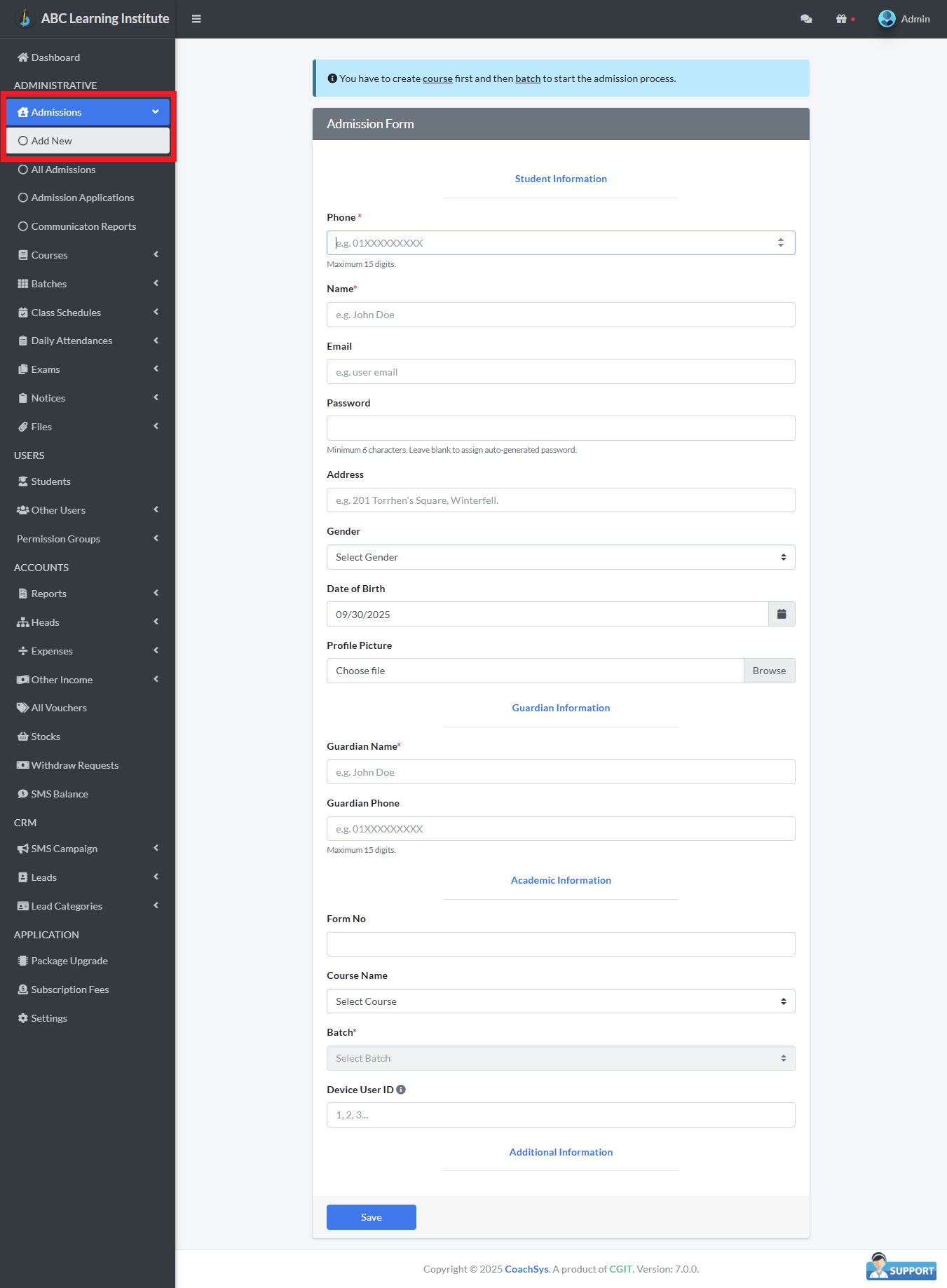 Add New 1 add new admission