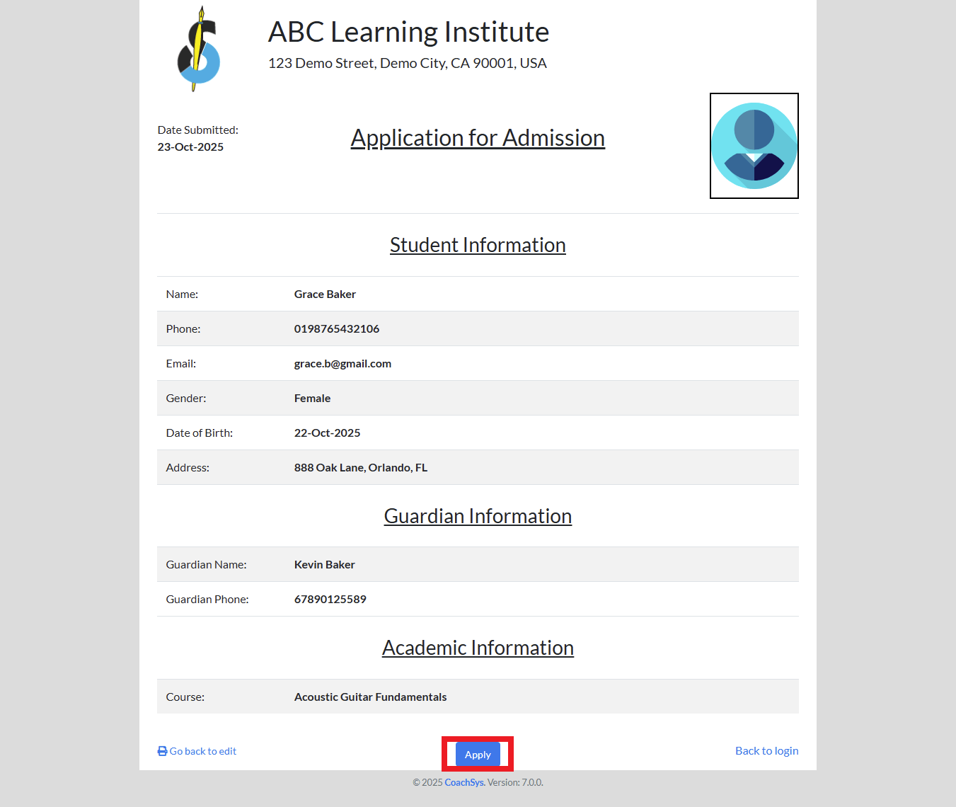 Apply Now 2 apply course selection