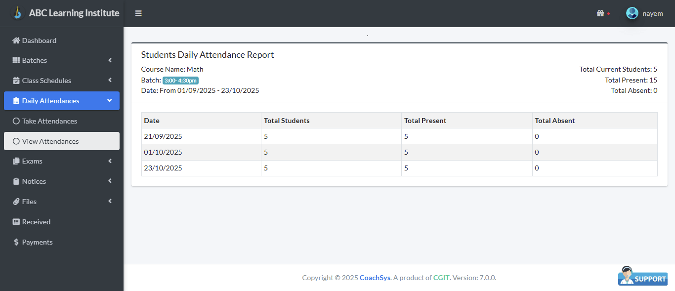 View Attendances 2 batchwise attendance