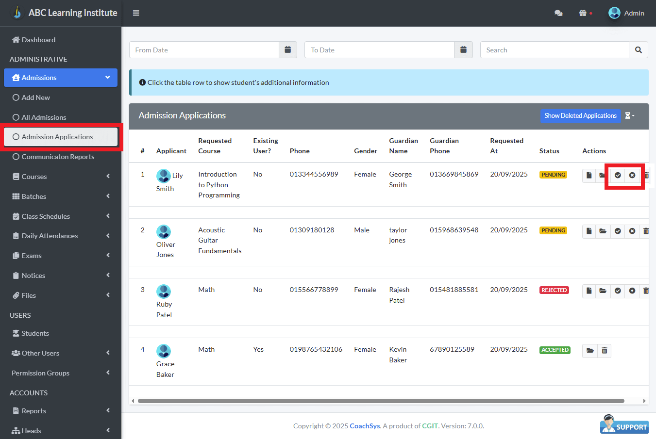Admission Applications 1 check admission