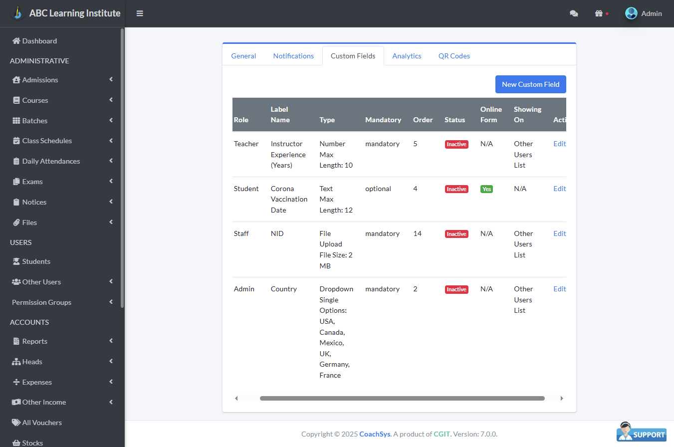 Custom Fields 1 custom fields