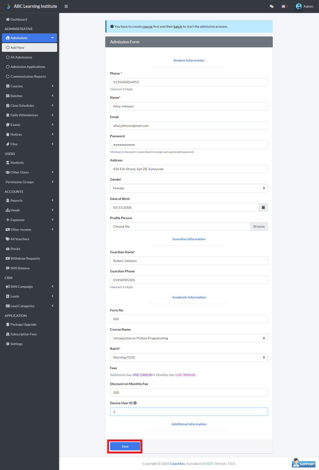 Add New 2 filled up form
