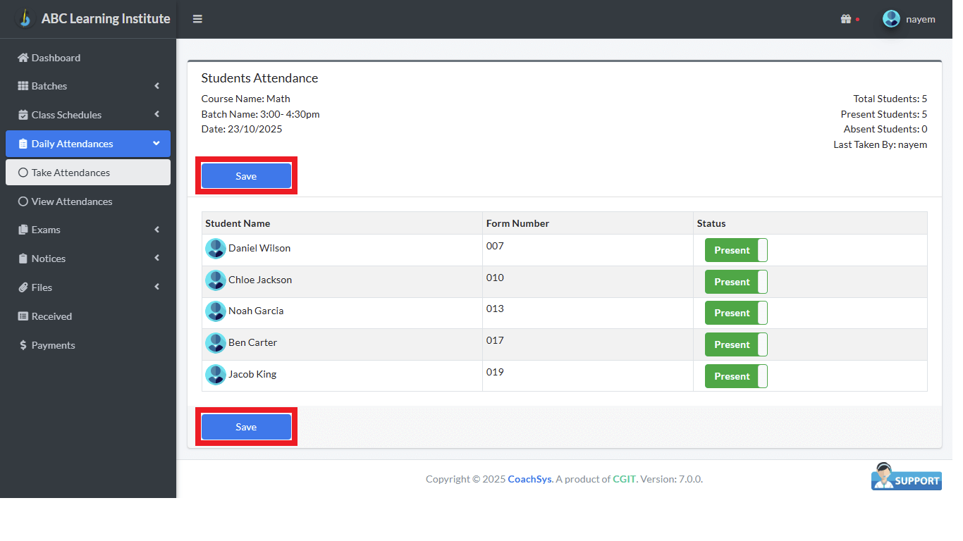 Take Attendances 2 mark attendance