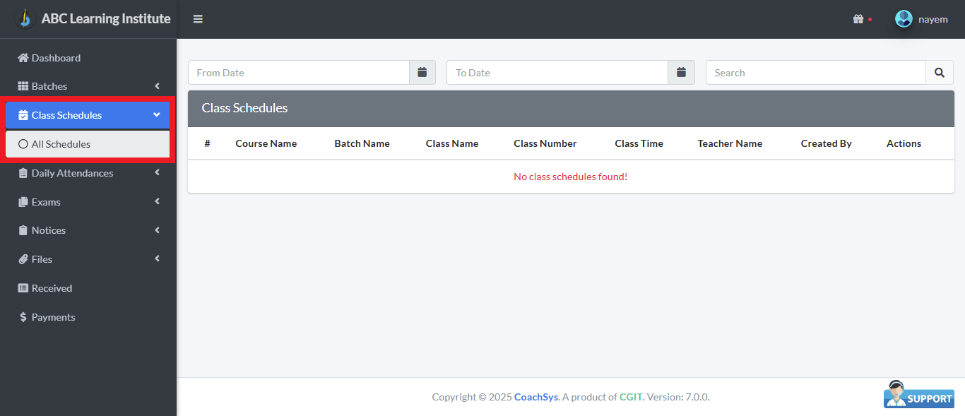 Class Schedules 1 schedules