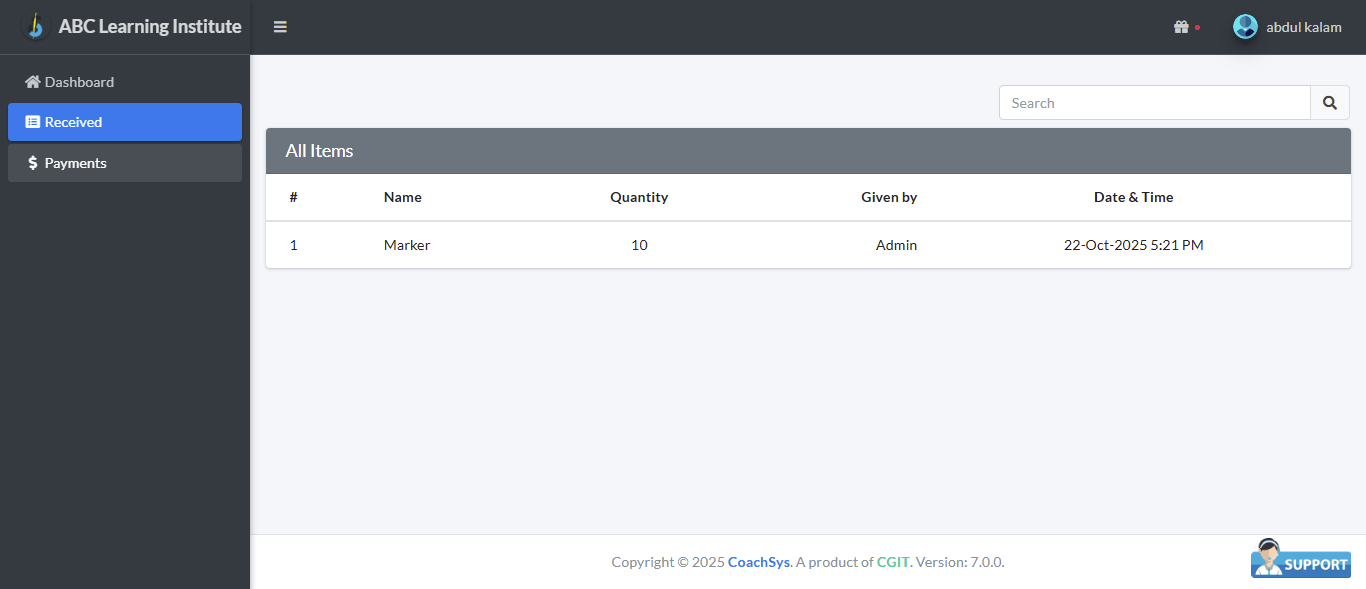 Received 1 staff received