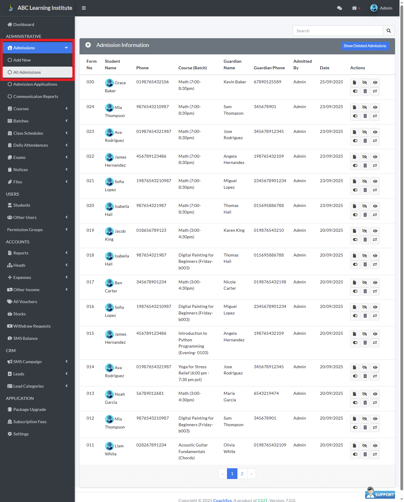 All Admissions 1 view admission